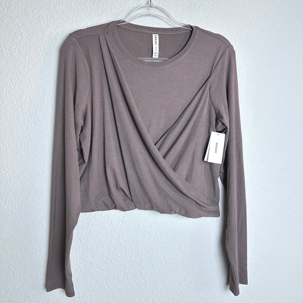 SPANX Better Base Twist and Fold Top Smoke Brown XL 50839R Long Sleeve Faux Wrap